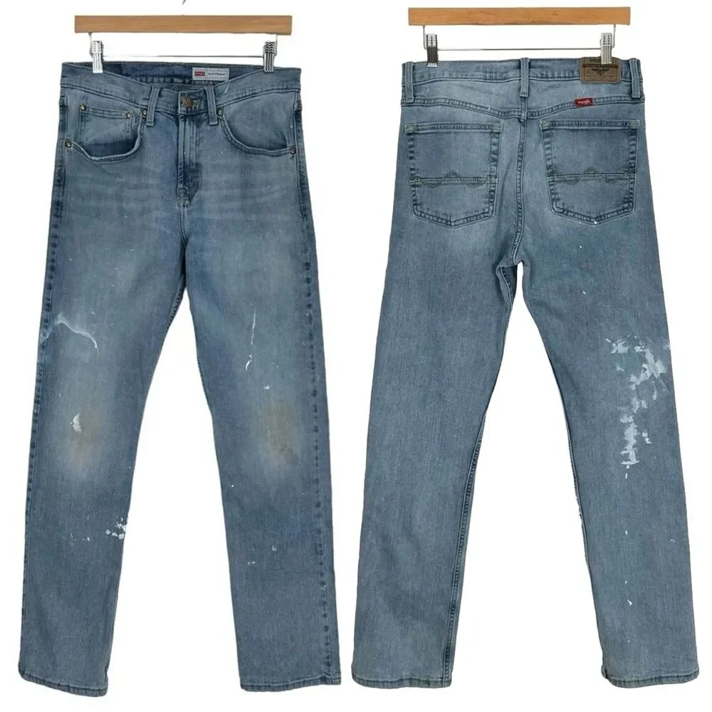 Wrangler Men's 30x32 Perfectly Distressed Blue Jeans Paint Splatter Faded Grunge